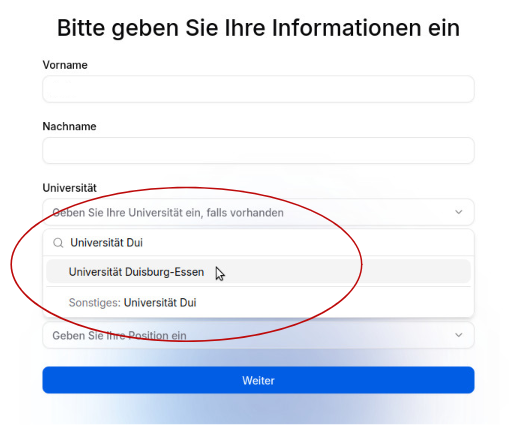 Persoenliche Daten eingeben